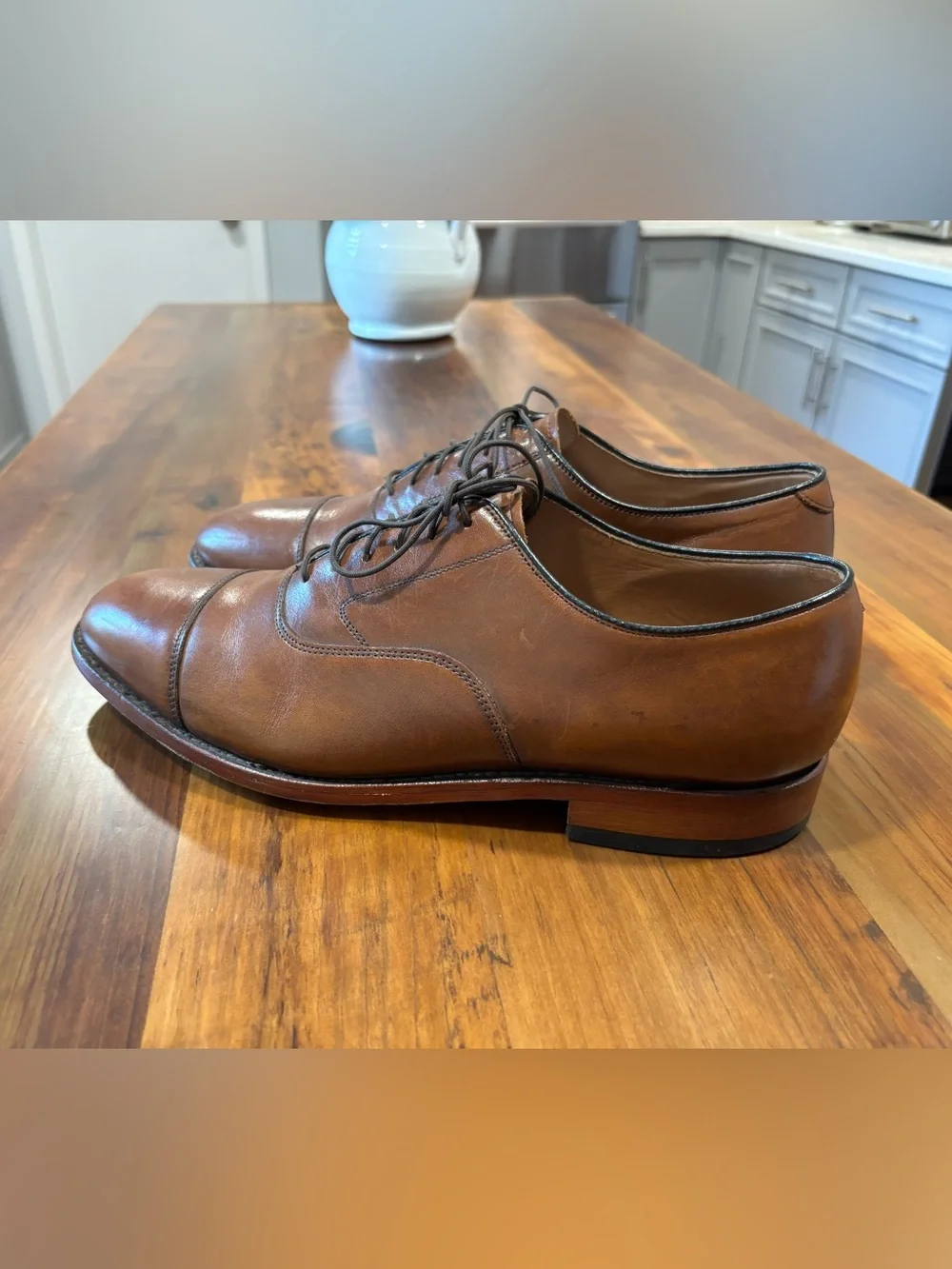 Johnston & Murphy Brown Calfskin Leather Melton Cap Toe Dress Shoes 10-1/2